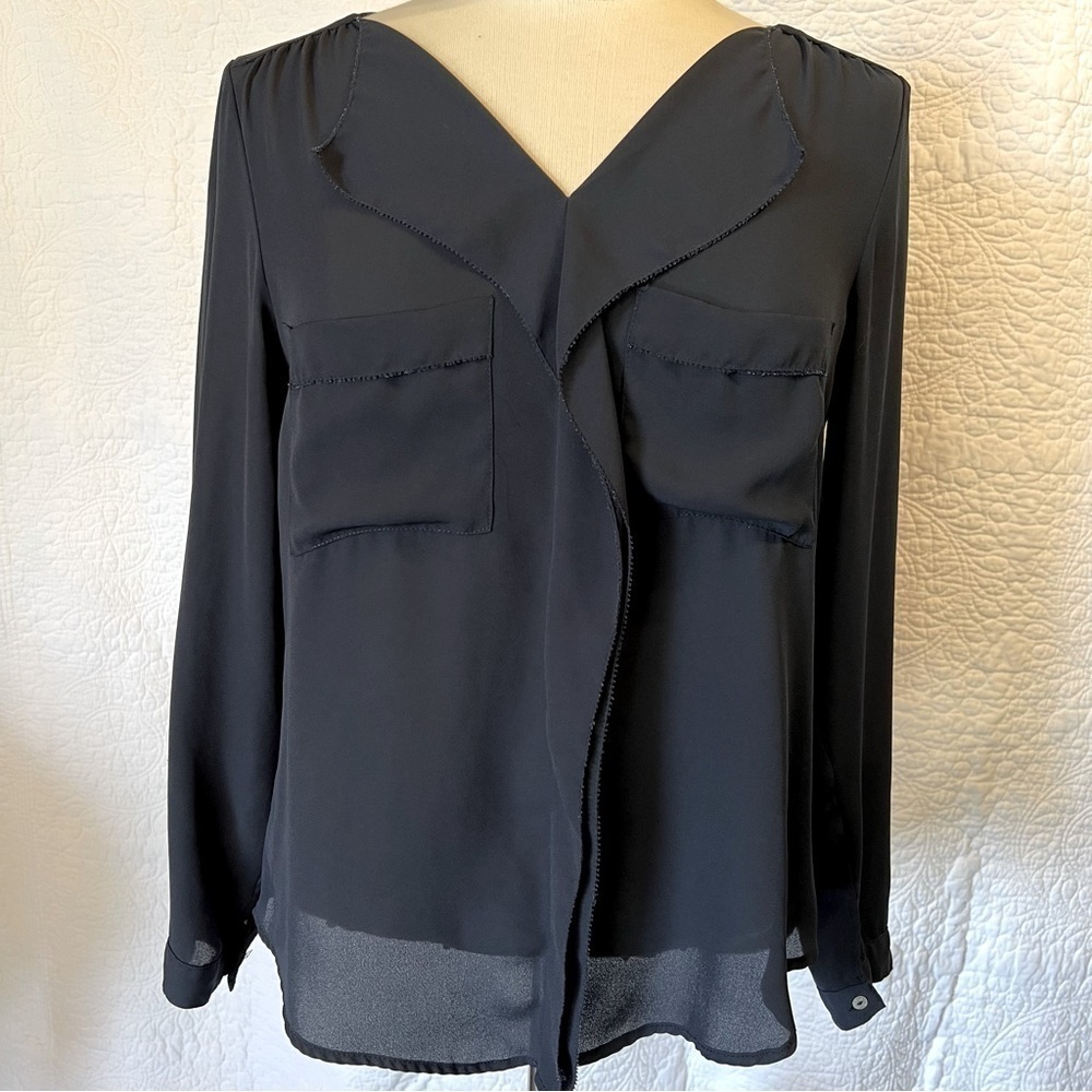 Zara Basic Women’s Sheer Navy Long Sleeved Blouse, Size Small
